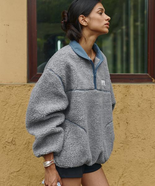 포디 플리스 하프 집업-차콜