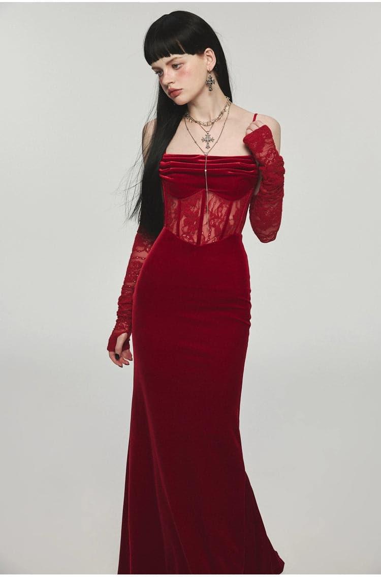 1Jinn Velvet Dress With Fishbone Straps