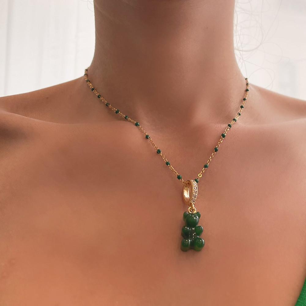 35 컬러 곰돌이 효연 하리보목걸이 큐빅 펜던트 레이어드 체인 진주 컬러 체인 목걸이