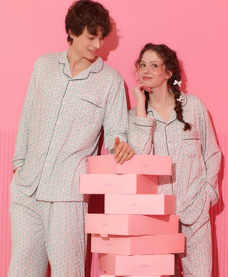 [3/14 예약발송] 리비아 피치기모 긴팔 커플 잠옷 세트