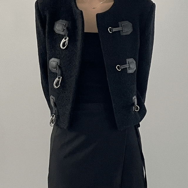 테리 버클 더플 숏코트