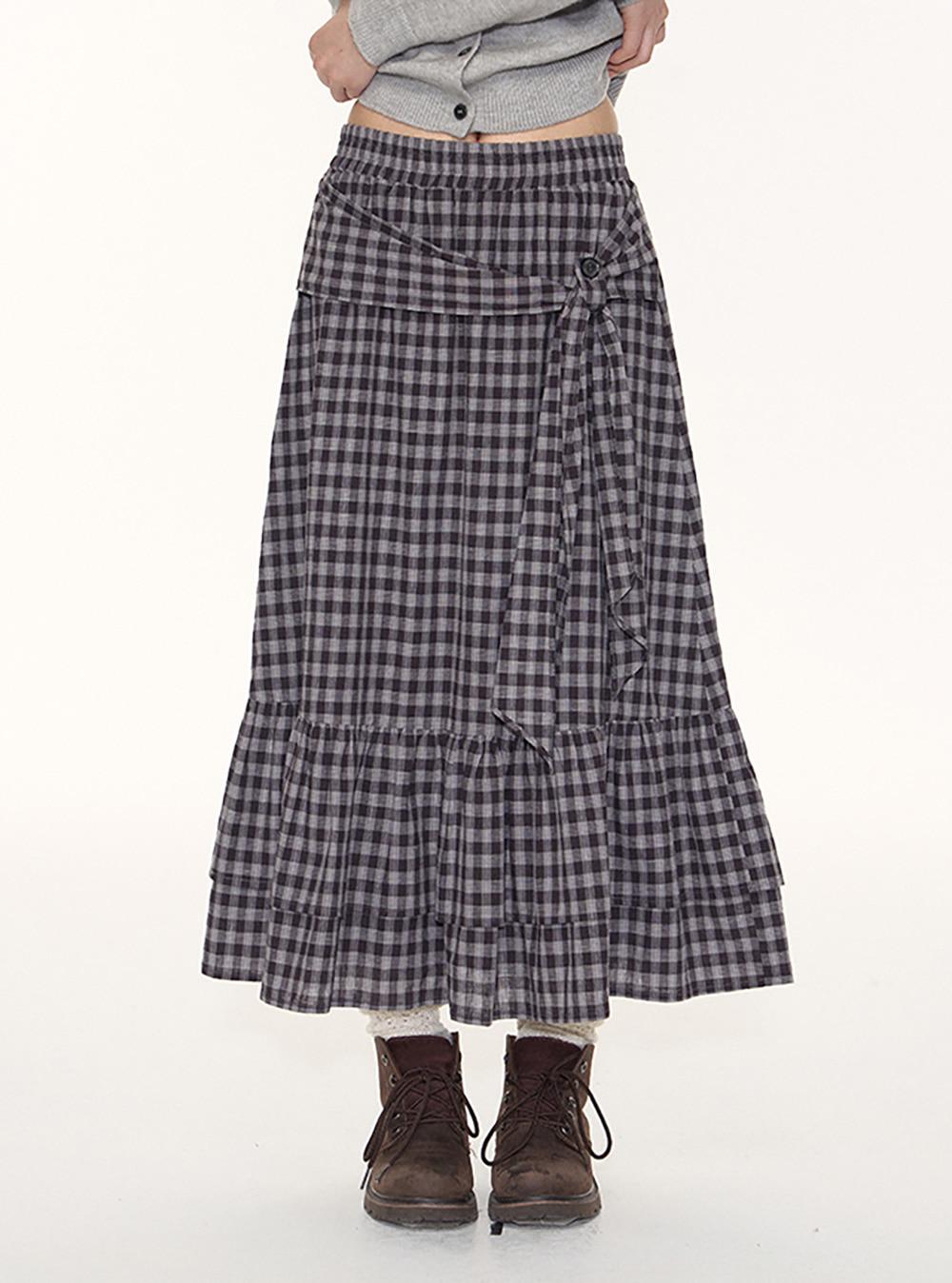Rustic Plaid Wrap Maxi Skirt