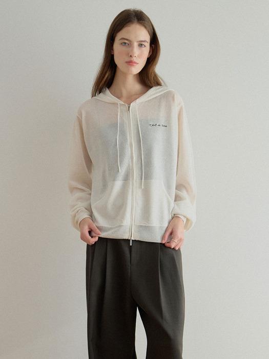 VISCOSE HOOD KNIT ZIP-UP [IVORY]