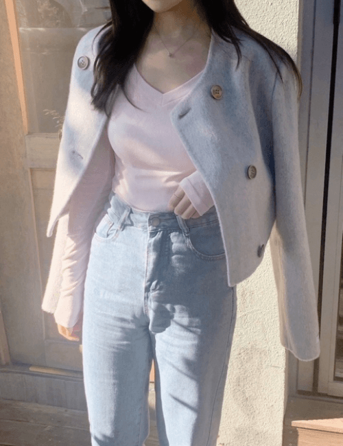 러체 Light grey handmade coat 그레이 캐시미어 핸드메이드 숏 코트