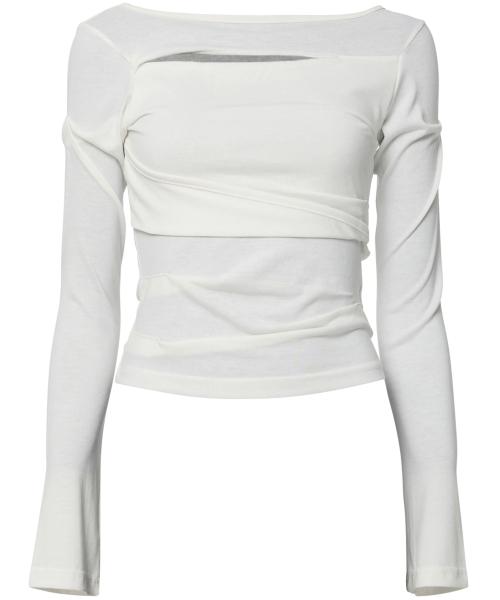 Asymmetrical Draped Long Sleeve (FL-195_Cream)