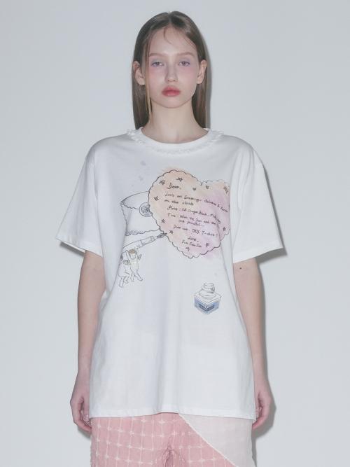 LETTER PRINTING HALF SLEEVE T-SHIRT, WHITE