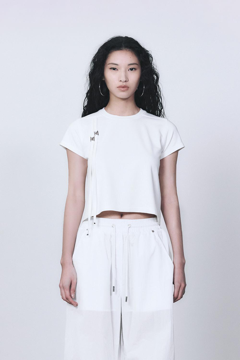Double Strap Crop T-Shirts [ White ]