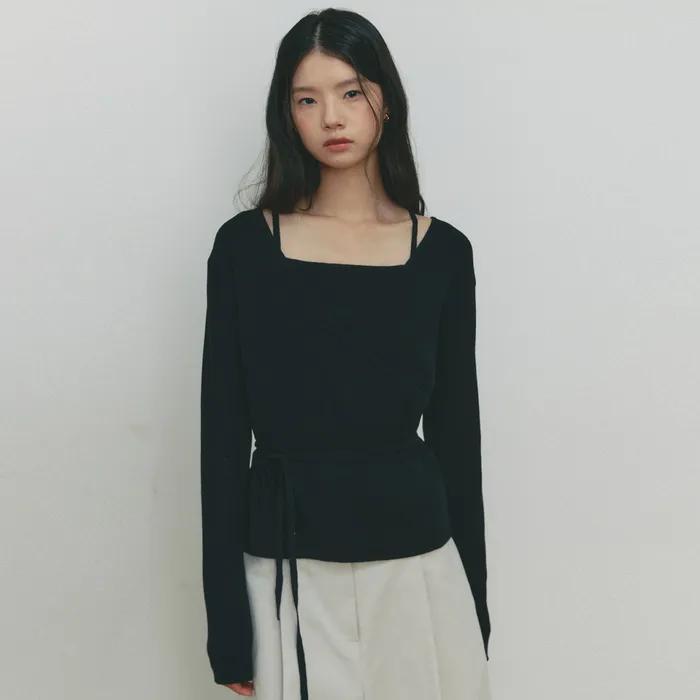 [SET]WOOL WRAP KNIT & SLEEVELESS(BK)