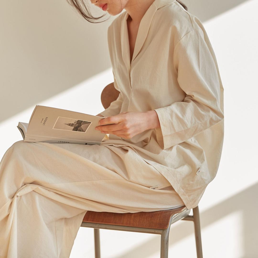 순면 홈웨어 여성 상하의 세트 아이보리