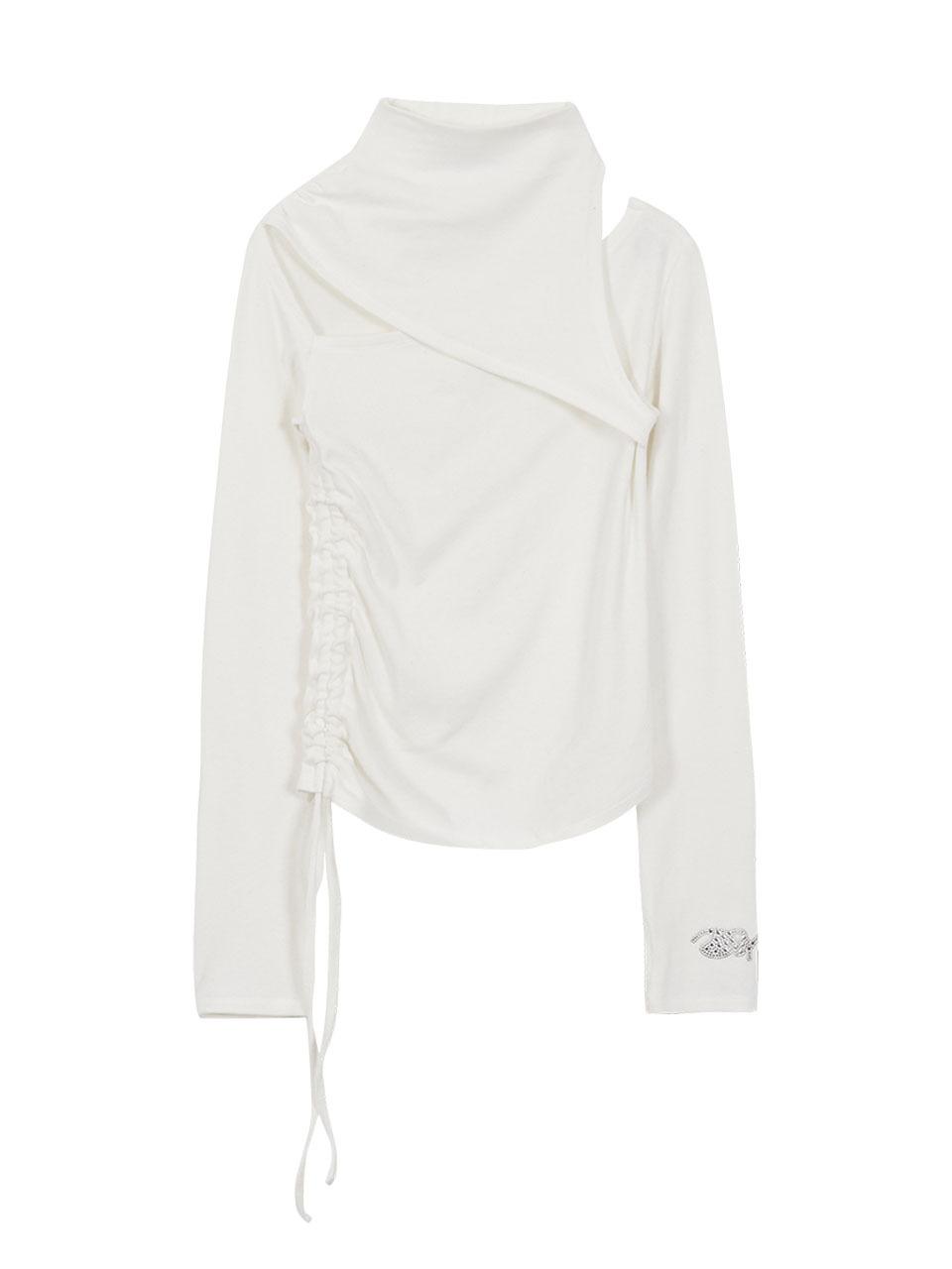 HALF NECK LOGO GLOVES TOP_IVORY