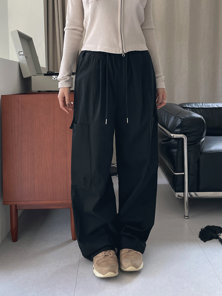 (3col) 리브이 스냅 밴딩 카고 와이드 팬츠