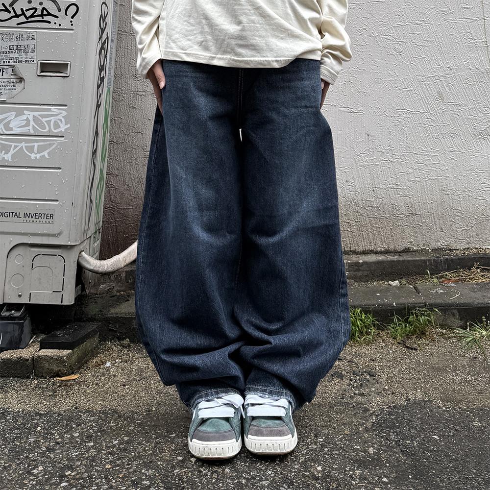 [Unisex] 와이드 슬럽 워싱 데님 팬츠