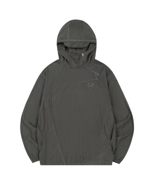 와플 커버 스티치 후드 티셔츠 - BROWN