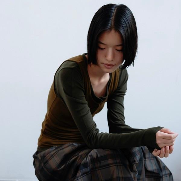 Check tiered skirt (khaki)