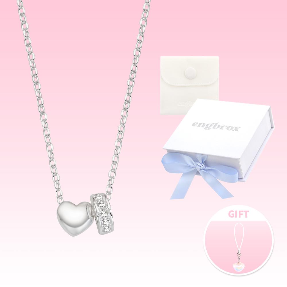 [폰링&파우치증정] 실버925 heart and cubic ring necklace 하트 큐빅 링 목걸이