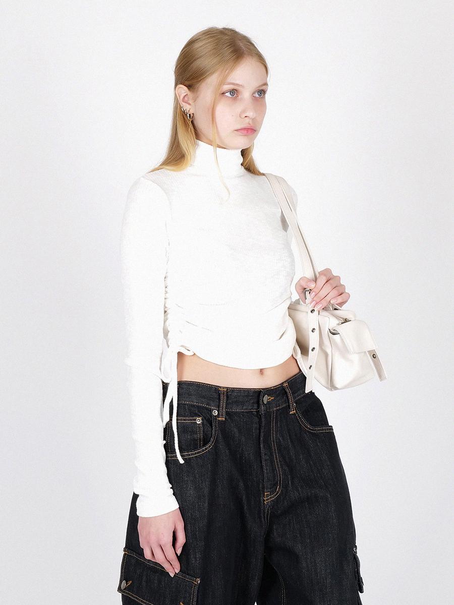 Side Shirring Turtleneck (white)