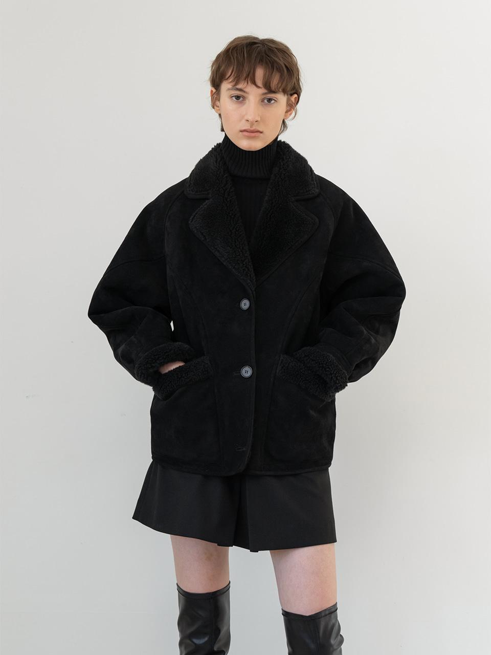 shearling collar mustang jacket (black)