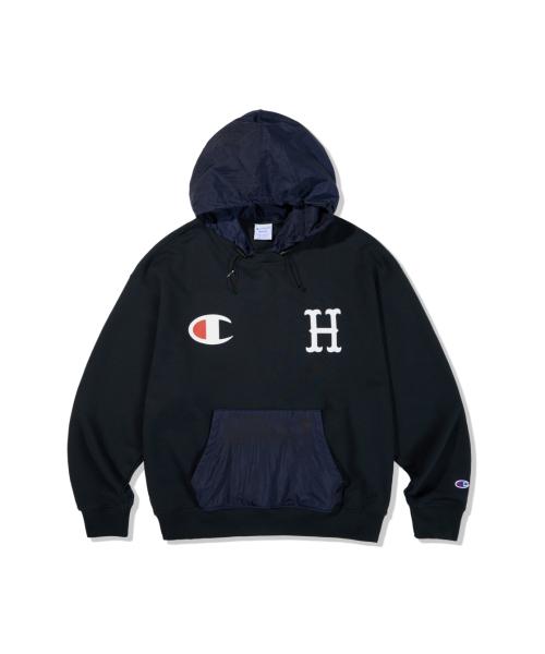 허프(HUF)  HUF X CHAMPION NYLON MIX SWEAT HOODIE [NAVY] - 사이즈 & 후기 | 무신사