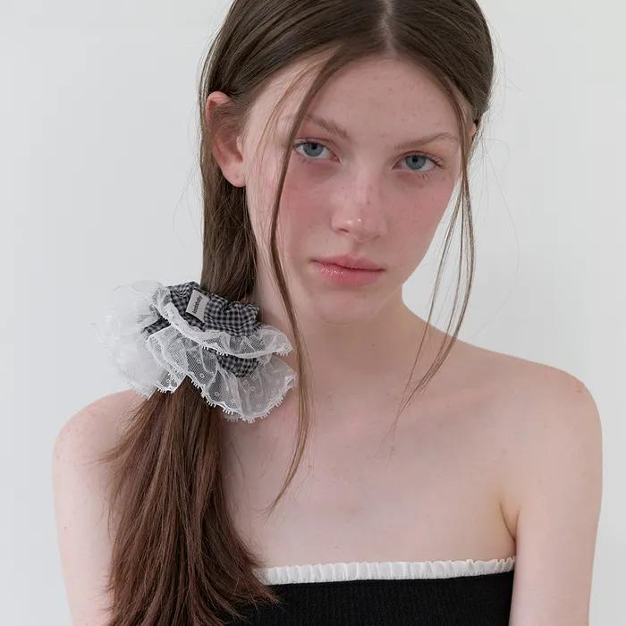 gingham check lace scrunch