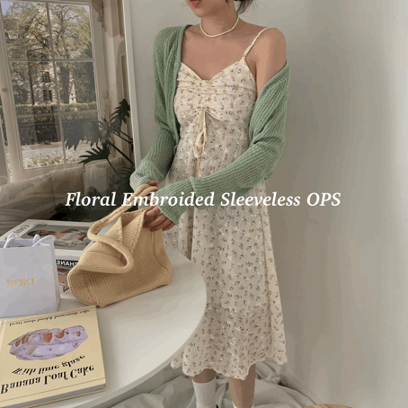 3col 자수디테일 라일락 롱 뷔스티에 플라워 원피스