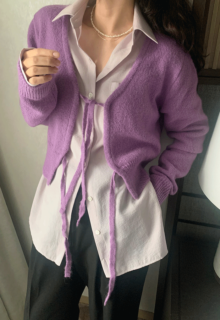 ribbon wool cardigan