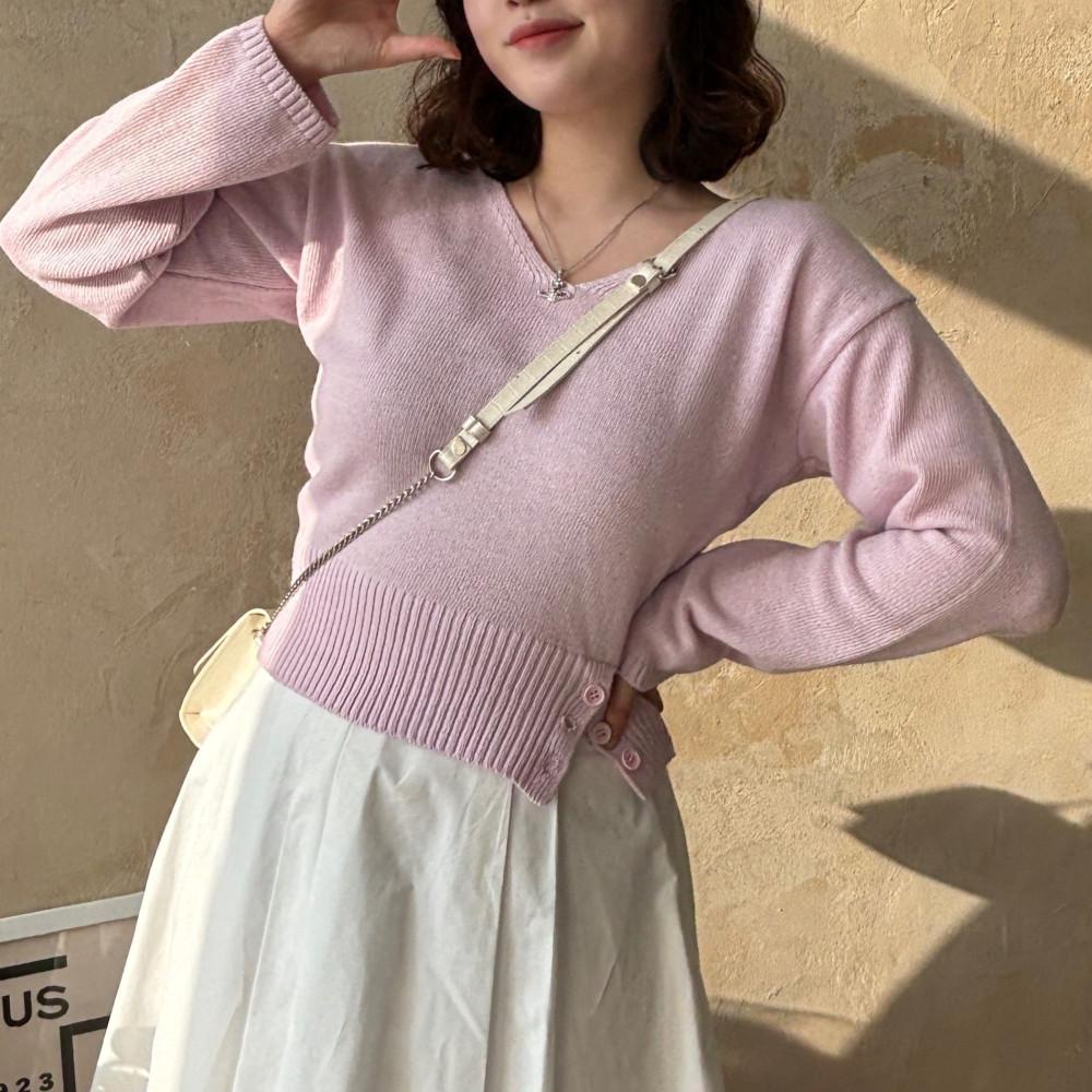 [상비추천/~77] 먼데이 버튼 트임 니트