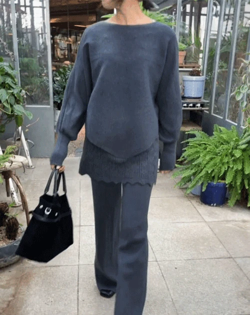 레이스 니트 투피스 [탑+치마바지]