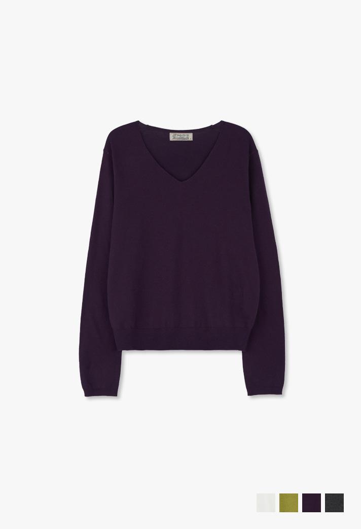 소프트 린 브이넥 니트_PURPLE(WC26KN13)