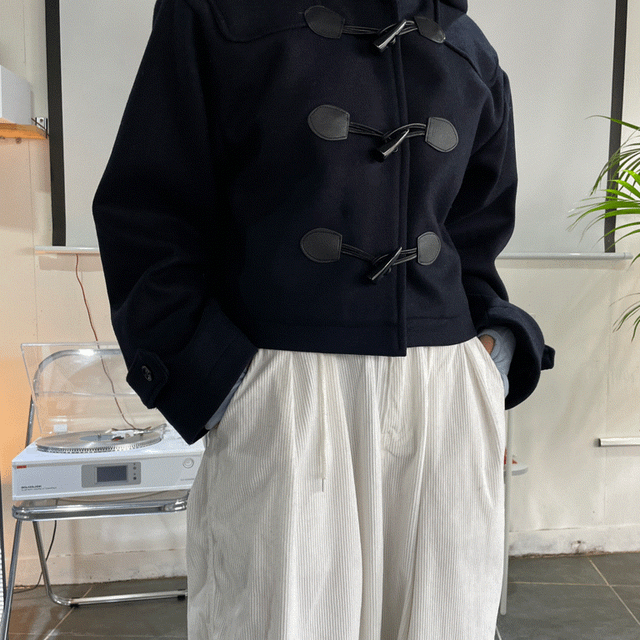 [네이비품절/안감누빔] 떡볶이 숏 후드 울 코트