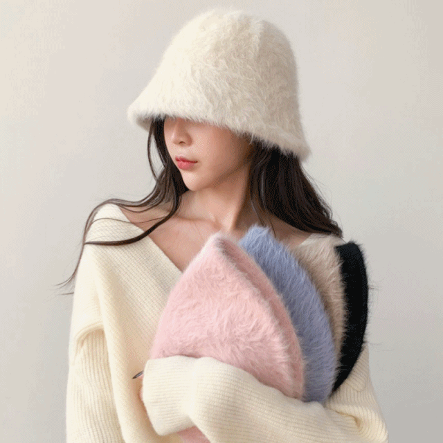 [1만장돌파!/고퀄리티] 소프트 앙고라 퍼 버킷햇 벙거지 겨울 털모자 5color