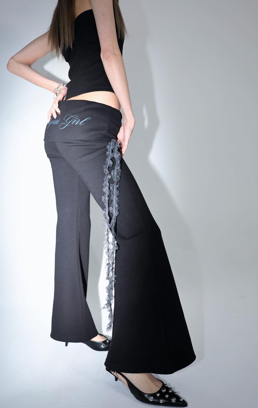 Lace flared pants (black)