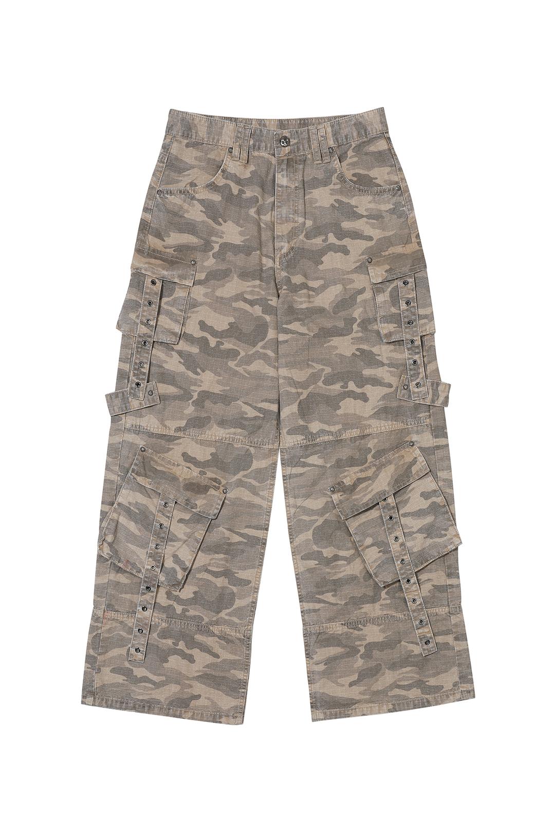 CARGO STRAP WIDE PANTS BEIGE