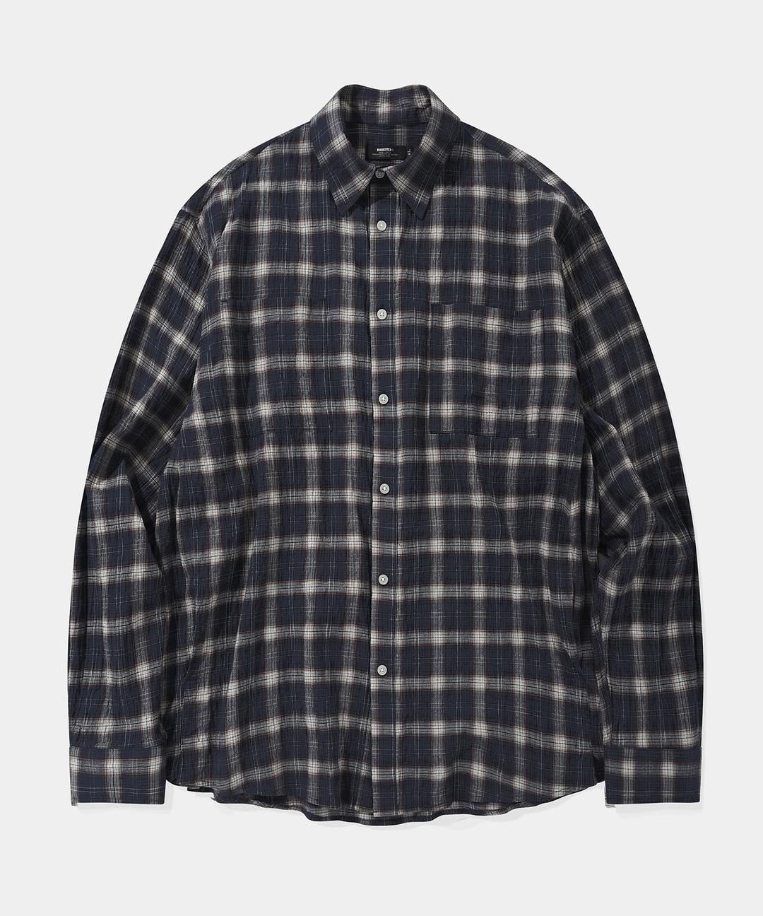 OVER FIT VINTAGE POCKET CHECK SHIRT (NAVY)