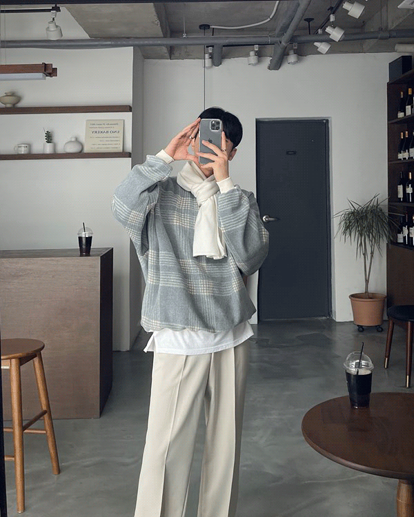 포램 울 체크 맨투맨 (4 color)