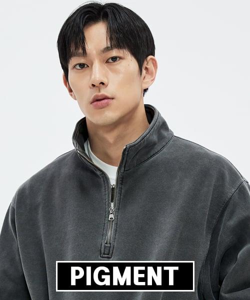 860G 피그먼트 하프 짚업-챠콜-
