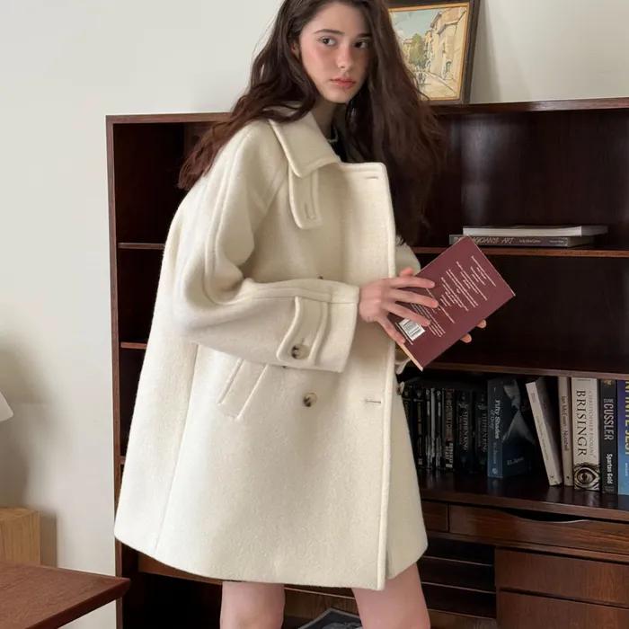 HALF DOUBLE PEA COAT - IVORY