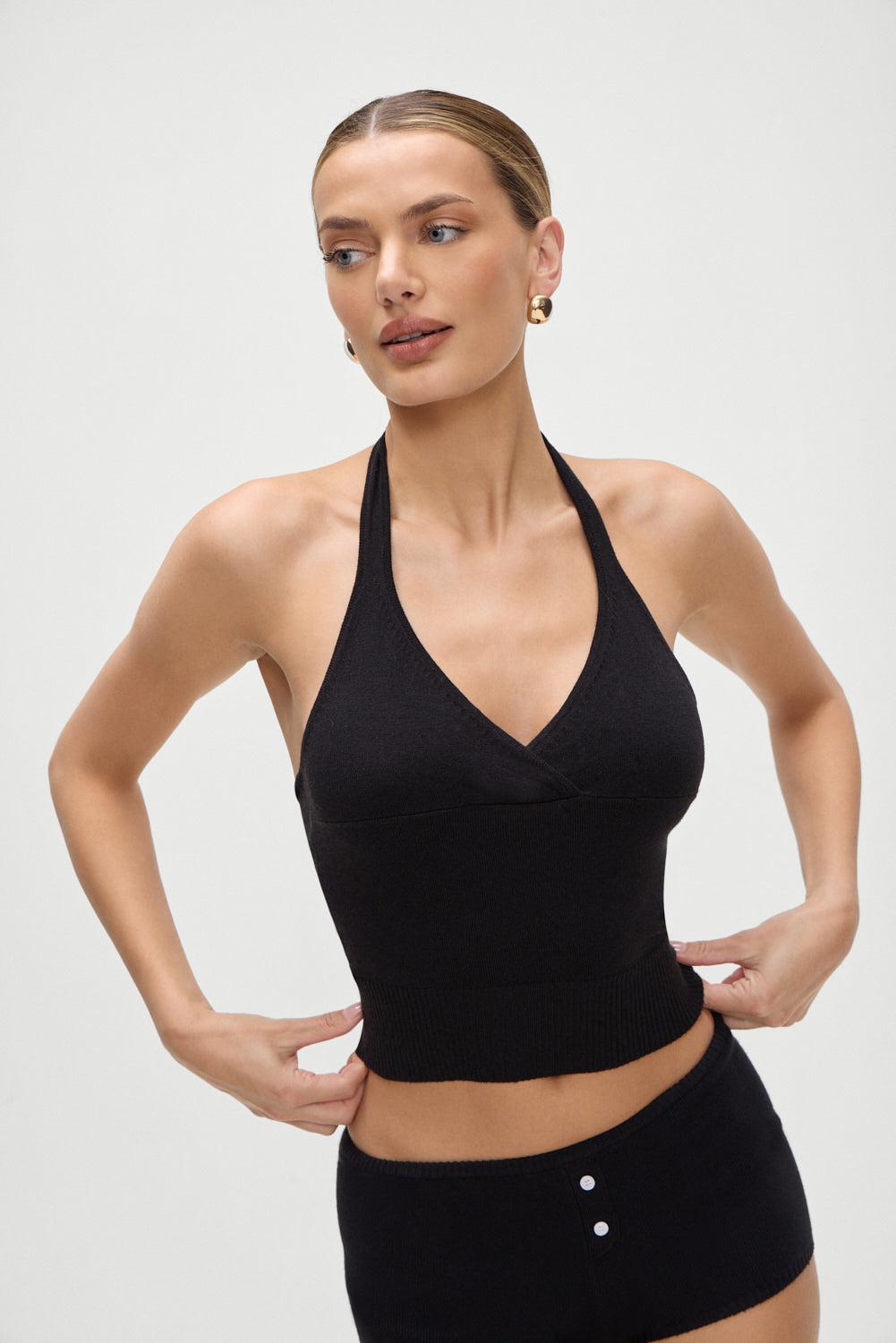 Dylan Knit Halter Top - Black - Black / XS