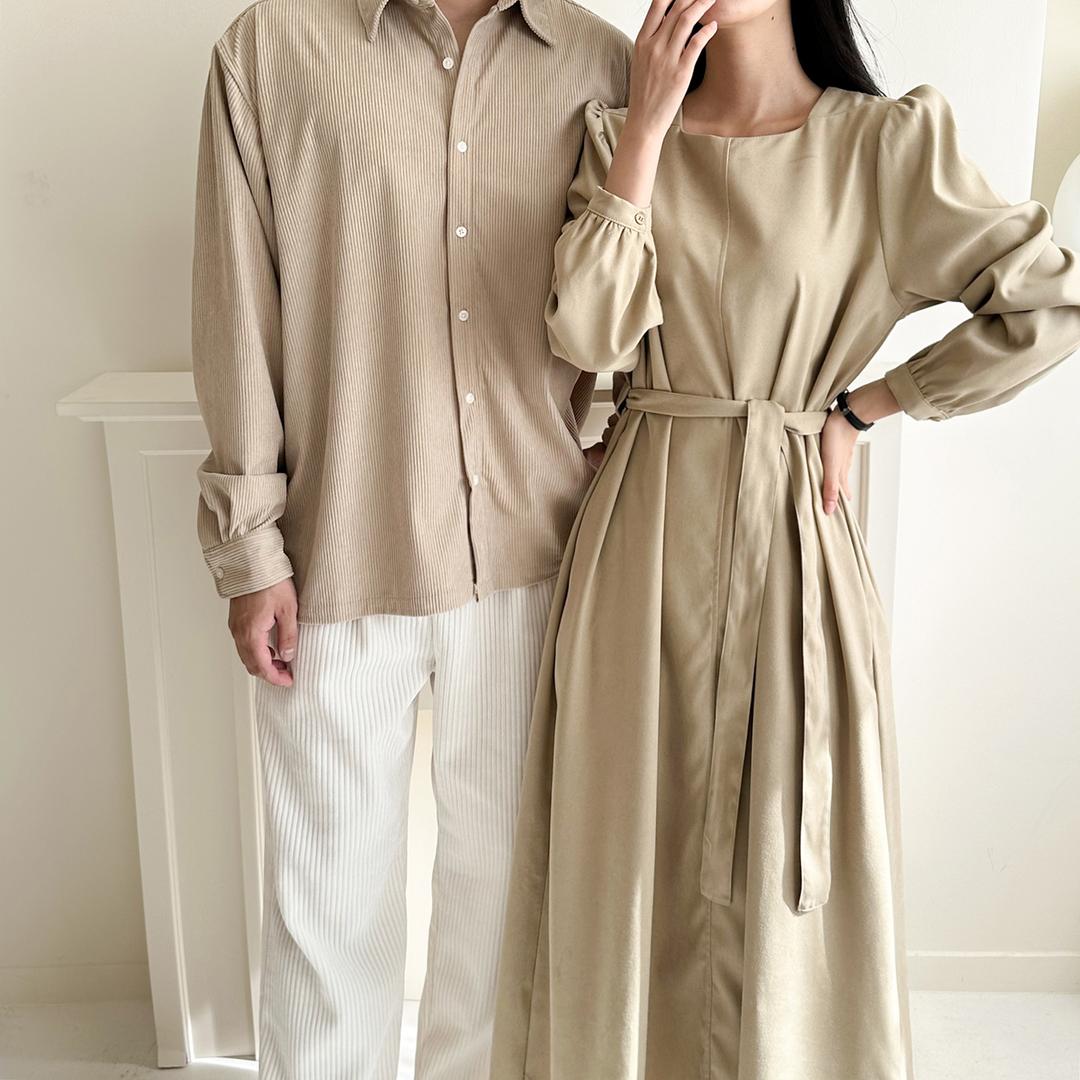 [꼬낄기획] 윈터 베이지 롱원피스 커플 시밀러룩 빅사이즈 임부가능