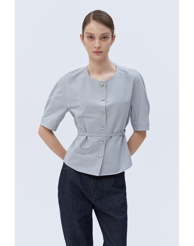 [LF몰단독][CITY ESSENTIAL]블루 스트랩 린넨혼방 반팔셔츠