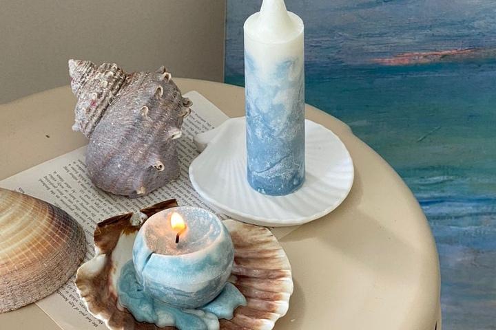 바다를 담은 캔들 바다캔들 조개트레이세트/작은 바다마을 캔들홀더+티라이트 세트
