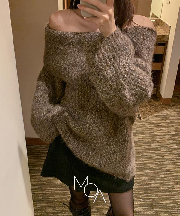 모어라운드 [made] [보카시.골지] 레인비 울 보카시 헤어리 루즈핏 오프숄더 골지 니트 -5color (겨울니트/오프숄더니트/루즈핏니트/헤어리니트/오버핏니트/보카시니트/데일리룩/울니트/니