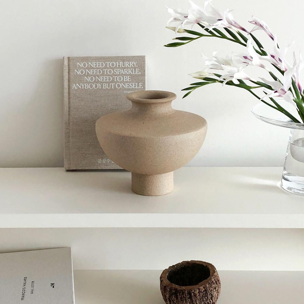 베이지 샌드 오브제 화병 도자기 세라믹 꽃병 인테리어 소품