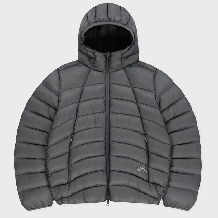 Hooded Fly Light Down Jacket Grey