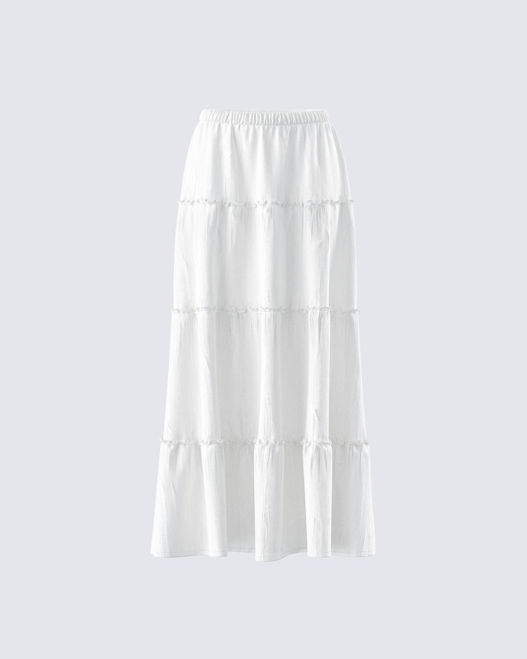 Bailee White Tiered Midi Skirt - XS