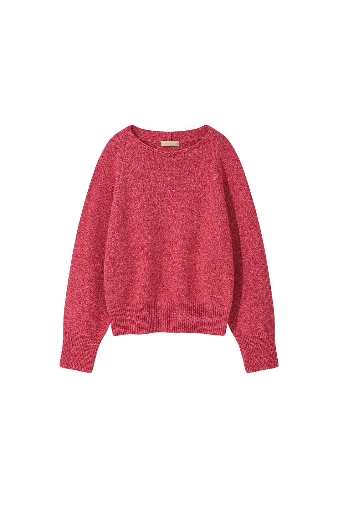 [SLOCO] Wool melange boat neck knit, raspberry
