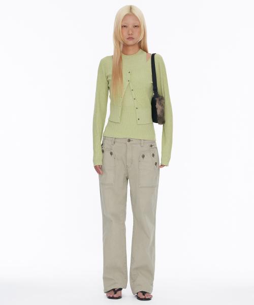 Button Detail Pants Beige