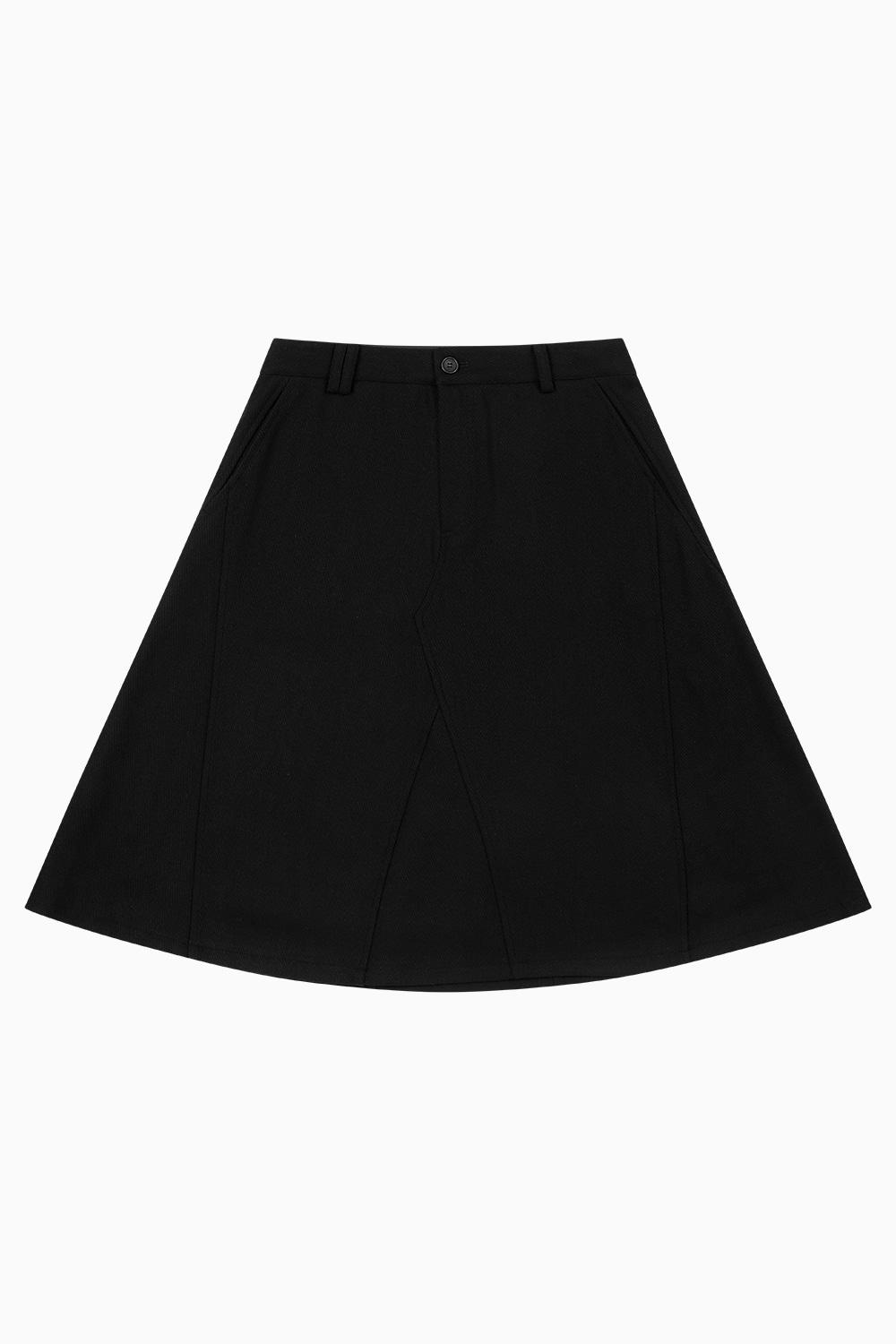 WOOL TWILL A-LINE SKIRT, BLACK