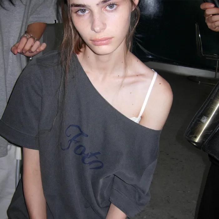 [6th] Vintage pigment off-shoulder tee - charcoal