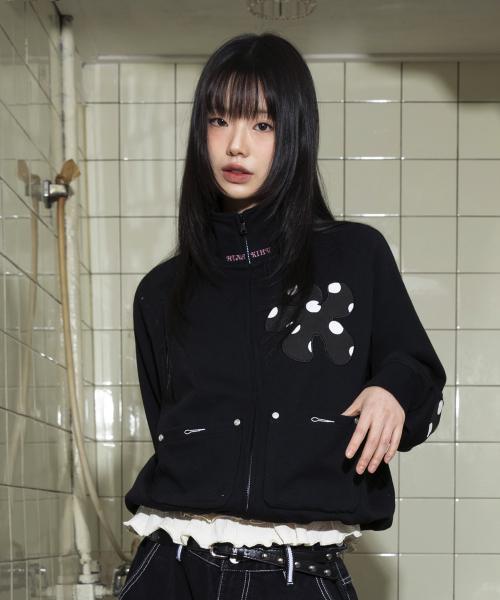 엑스톤즈 우먼(XTONZ WOMAN)  WXJ019 도트 플라워 스웻 집업 (BLACK) - 사이즈 & 후기 | 무신사