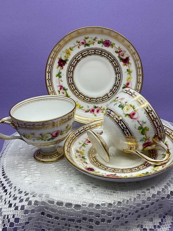 English Hand Painted Pedestal Cup & Saucer
